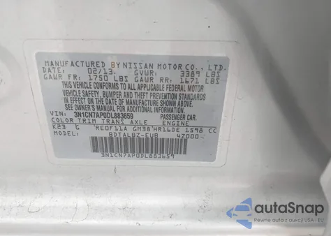 2013 Nissan Versa 1.6 Sv from USA, damaged, VIN 3N1CN7AP0DL883659